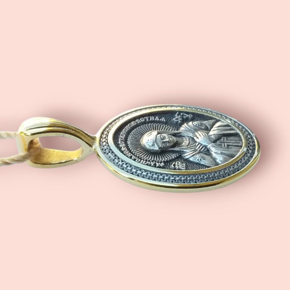 Orthodox Virgin Mary Pendant 925 Sterling Silver 24K Gold Plated Religious NEW - Picture 4 of 12